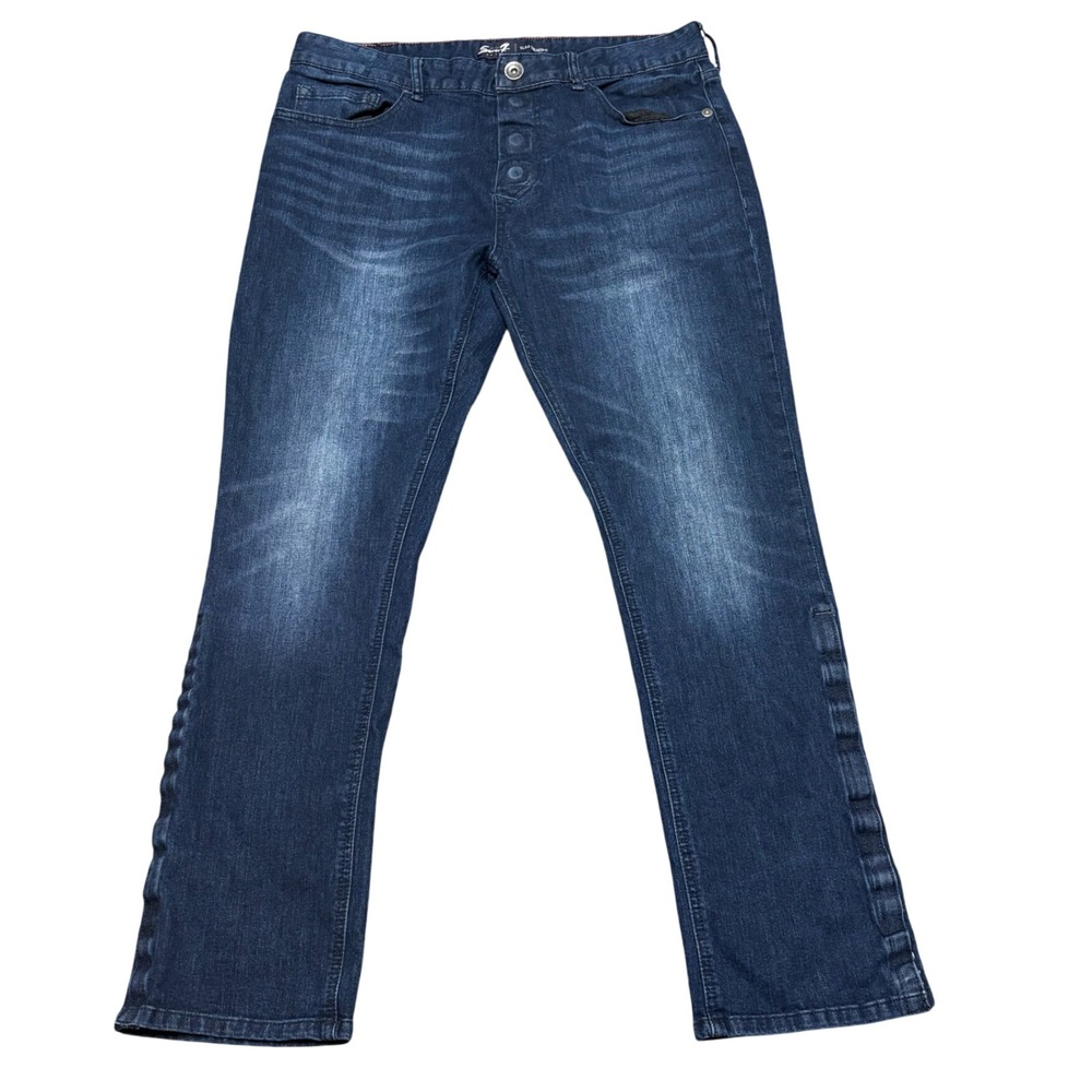 Seven7 Slim Straight Mens Dark Wash Magnetic Fly Jeans 36x30 Hook & Look Leg‎